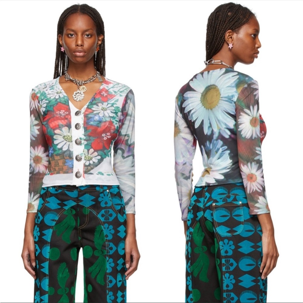 NEW Chopova Lowena Floral Daisy Mesh Button Top Small